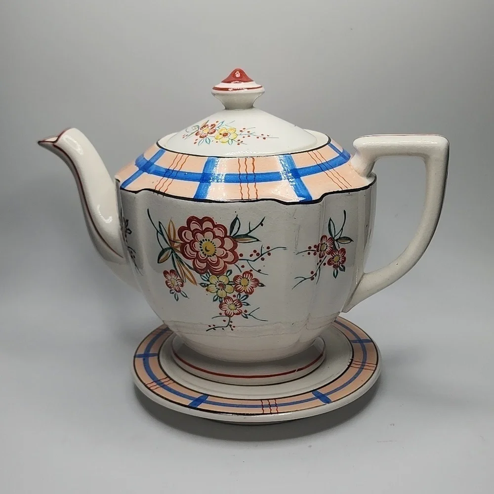 Teapot with Trivet Handpainted Made in Japan  Vintage Collectible